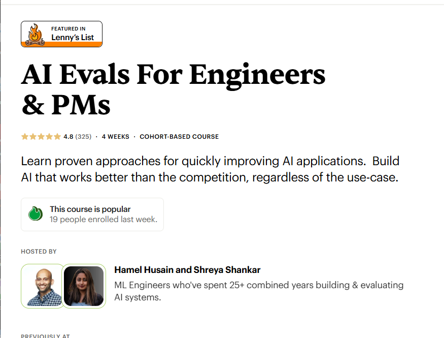 Hamel Husain and Shreya Shankar – AI Evals For Engineers & PMs Hamel Husain and Shreya Shankar – AI Evals For Engineers & PMs
