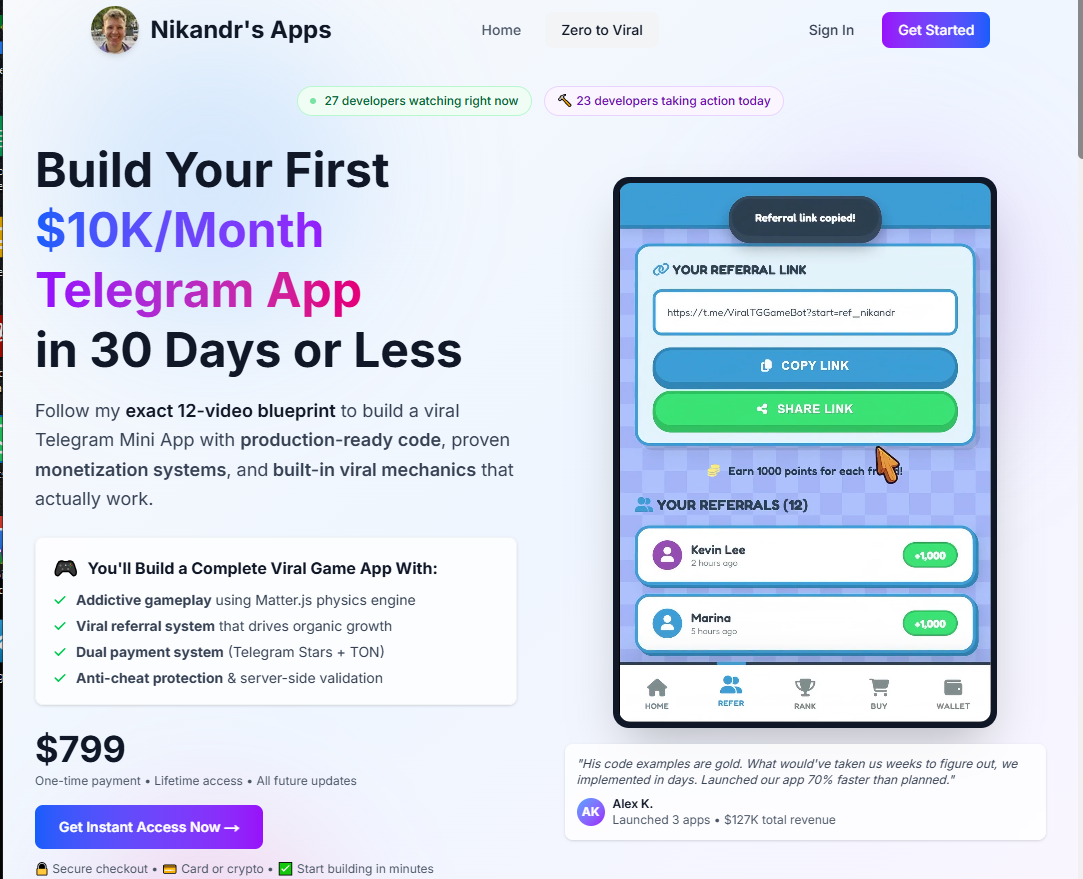 Nikandr Surkov - Build Viral Telegram Apps Course Nikandr Surkov - Build Viral Telegram Apps Course